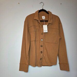 Kensie Jeans Frayed Buttoned Sweatshirt/Shacket, Camel, Women's Size S